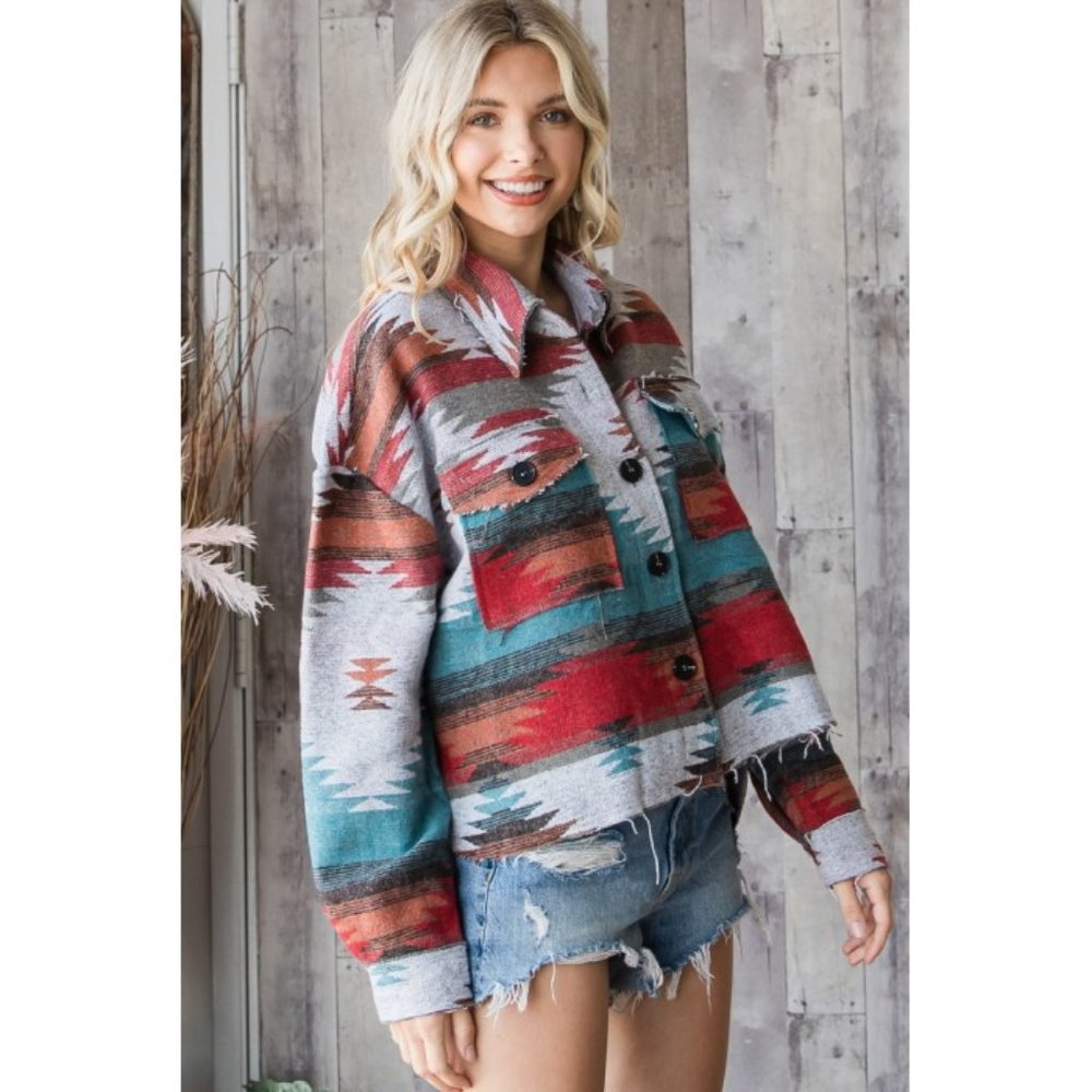VEVERET Aztec Southwest Cowgirl Print Cropped Shacket Jacket S, M, L NWT - Picture 3 of 16